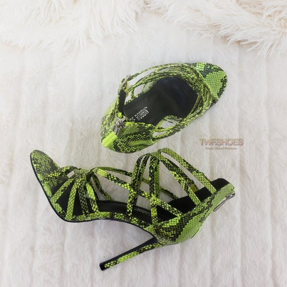 Lime Green Strappy High Heels Shoes Percy - Picture 4 of 9